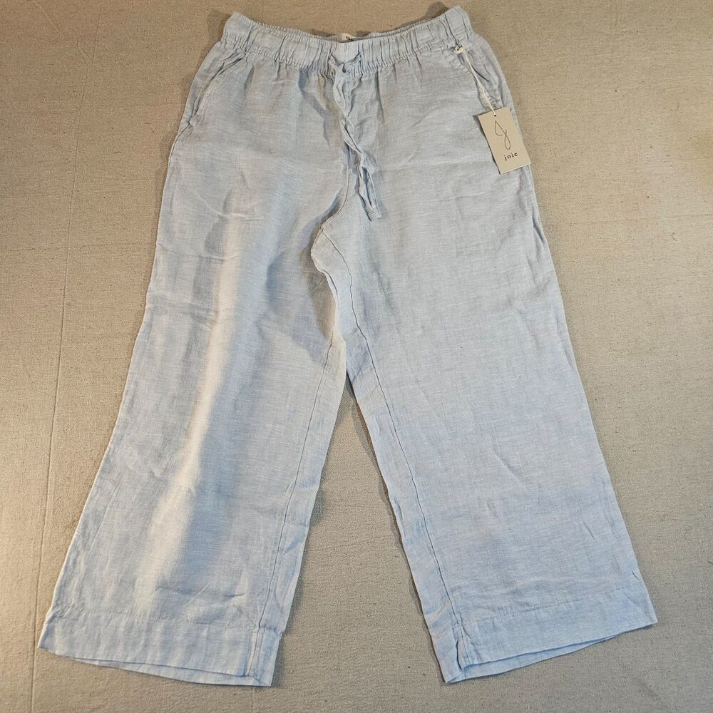 JOIE Linen Wide Leg Linen Pants Large Light Blue Drawstring Beach Resort NWT